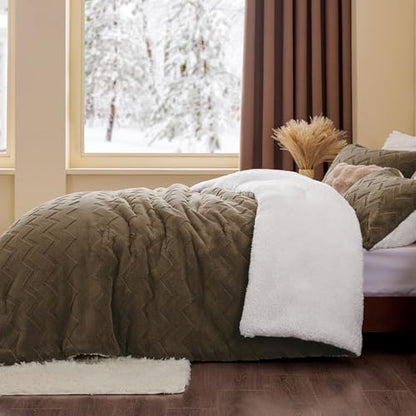 BEDELITE Fluffy Sherpa King Comforter Set,Brown