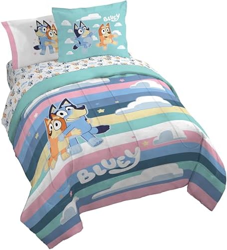 Bluey Bingo Queen Comforter Set 7 Piece Kids Cartoon Bedding, Multi