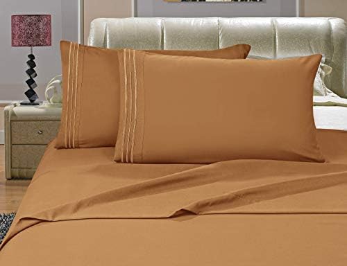 Elegant Comfort Luxurious Bed Sheets Set on Amazon 1500 Premier Wrinkle,Fade and Stain Resistant 5-Piece Bed Sheet Set, Deep Pocket, Split King Bronze