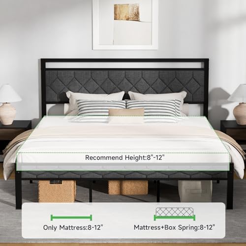 Z-hom King Size Bed Frame, King Bed Frame with Upholstered Headboard,Grey