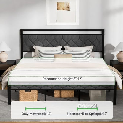 Z-hom King Size Bed Frame, King Bed Frame with Upholstered Headboard,Grey