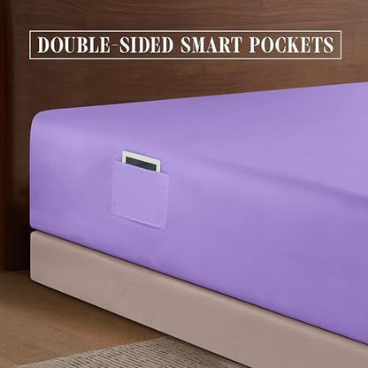 Elegant Comfort 1500 Premium Hotel Quality 18-24 Inches Deep - Extra Deep Pocket Single Fitted Sheet for High Mattress, Luxury and Softest, Smart Pocket - Wrinkle Free, King, Lilac