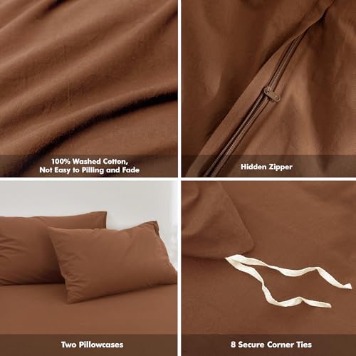 FOSSA Duvet Cover Set 100% Washed Cotton Linen Feel Super King
