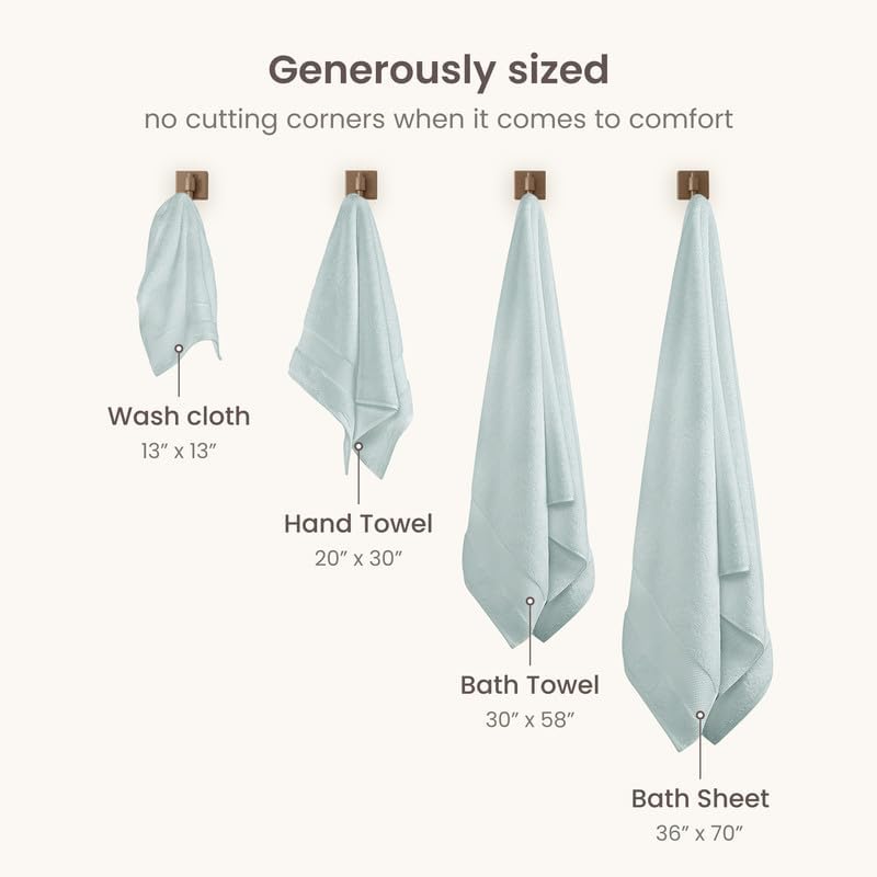 BIOWEAVES 100% Organic Cotton 700 GSM Plush Washcloths 13" x 13" GOTS Certified - Seafoam, Pack of 12