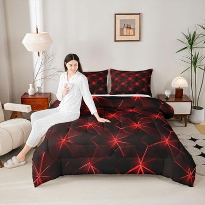jejeloiu Geometric Bedding Set Soft for Boys Girls, Abstract Art Comforter Set Queen Size Luxury Duvet Quilt Microfiber Bedroom Decor 3 Pcs with 2 Pillow Cases