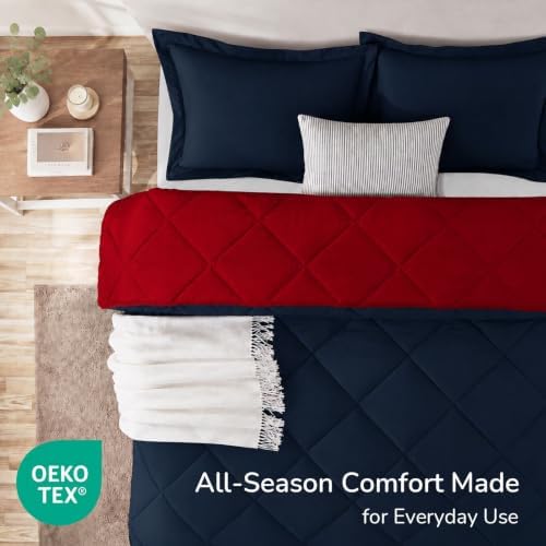 downluxe California King Comforter Set Soft Reversible 3 Pieces, Red/Navy