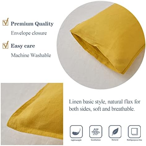Simple&Opulence 100% Linen Lumbar Pillow Cover 12 x 20 Inches Set of 2 Rectangular Decorative Throw Cushion Cover for Couch Sofa Bed Living Room Office Soft Breathable Farmhouse - Mustard Yellow