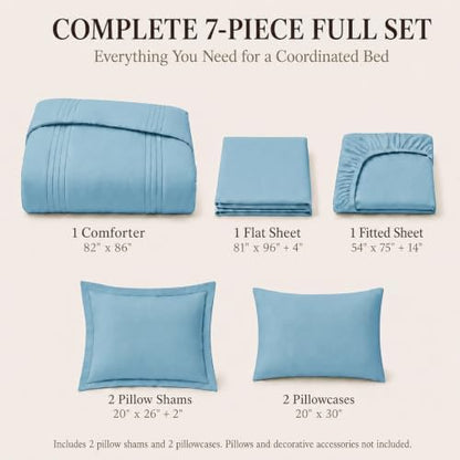 CozyLux Full Size Comforter Sets Aqua Blue- 7 Pieces Bed in a Bag