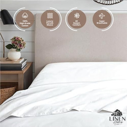 Linen Home Queen Size Fitted Sheet only 100% Cotton Percale, Snow White