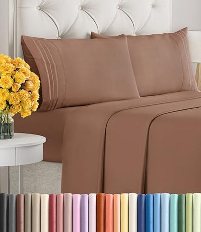 Queen Size 4 Piece Sheet Set - Ultra Soft & Cooling Sheets - Copper Brown