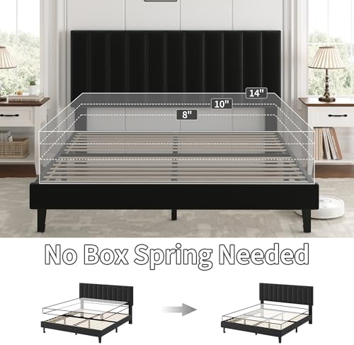 Garvee Queen Size Platform Bed Frame with Upholstered Headboard, Black