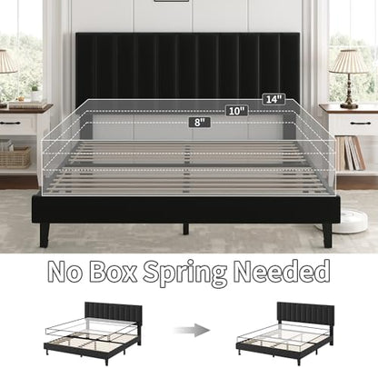 Garvee Queen Size Platform Bed Frame with Upholstered Headboard, Black
