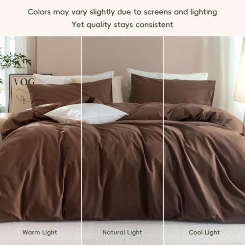 JIYUAN Alaska King Washed Cotton Duvet Cover Set, Relaxed Linen Feel