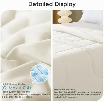 SameBed Cooling Comforter Full/Queen Size, Summer Blanket for Hot Sleepers, Lightweight Comforter for Night Sweats, Double-Sided Breathable Cooling Beddings (Beige, 90"*90")