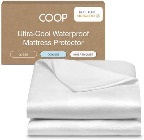 Coop Home Goods Ultra-Cool Waterproof Mattress Protector, Queen, Cooling Mattress Protector, Machine Washable Cooling Bed Cover, Whisper Quiet Waterproof Bed Cover, Queen (60x80)