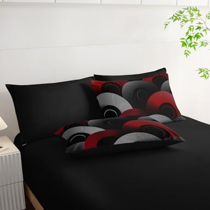 7 Piece Black and Red King Comforter Set Geometric Pattern，Geometric Bedding Set Boys，Geometric Bedroom Decor，(1 Comforter, 1 Flat Sheet, 1 Fitted Sheet, 2 Pillowcase and 2 Pillow Sham)