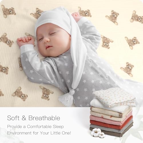 Organic Pack and Play Sheets Fitted 38”x26” 100% Muslin Cotton, Mini Crib Sheets Compatible with Graco/hiccapop/YENING/Dream On Me/Babylicious Pack N Play Mattress, Playard Bedding Sheet Bed Cover