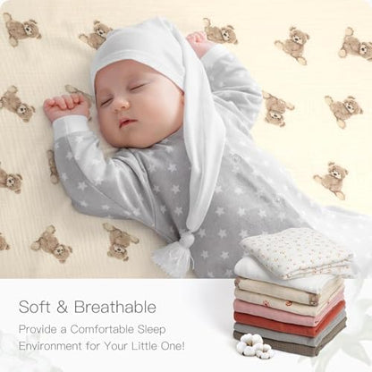Organic Pack and Play Sheets Fitted 38”x26” 100% Muslin Cotton, Mini Crib Sheets Compatible with Graco/hiccapop/YENING/Dream On Me/Babylicious Pack N Play Mattress, Playard Bedding Sheet Bed Cover