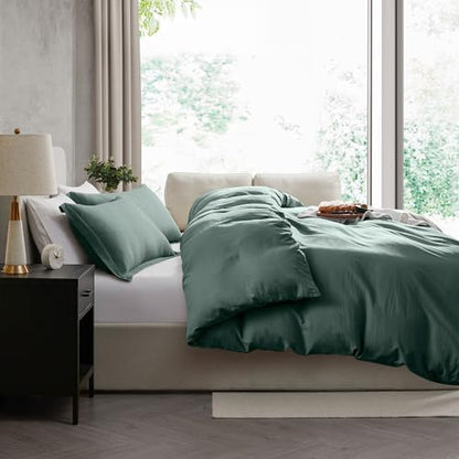 Hearth & Harbor Prewashed California King Duvet Cover Set, Forest Green