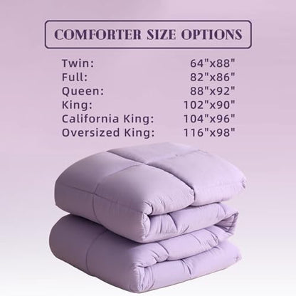 DOWNCOOL Comforters Queen Size, Duvet Insert, Light Purple All Season Duvet, Lightweight Quilt, Down Alternative Hotel Comforter with Corner Tabs (Light Purple, Queen 88x92 Inches)