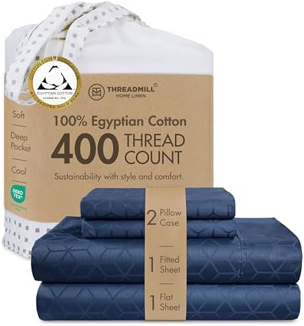 Threadmill 400TC Egyptian Cotton Queen Sheet Set, Jacquard, Folkstone Blue