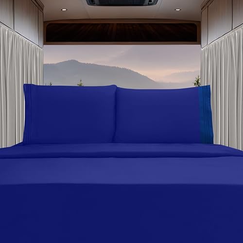 Elegant Comfort Luxury 4-Piece Bed Sheet Set - Luxury Bedding 1500 Premium Hotel Quality Microfiber, Wrinkle Resistant Cool and Breathable, Easy Elastic Fitted, RV Short Queen, Imperial Blue