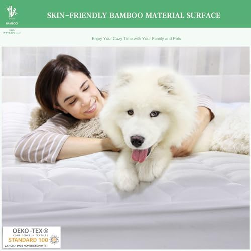UNILIBRA Queen Mattress Protector Waterproof Rayon from Bamboo, Deep Pocket Mattress Pad Cover Fit up to 6''-21'', Breathable Soft Filling Quilted Fitted Mattress Topper