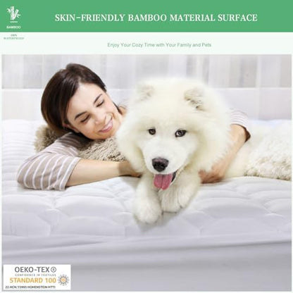 UNILIBRA Queen Mattress Protector Waterproof Rayon from Bamboo, Deep Pocket Mattress Pad Cover Fit up to 6''-21'', Breathable Soft Filling Quilted Fitted Mattress Topper