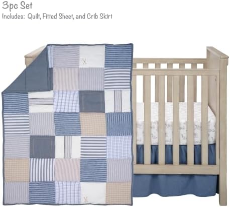 Lambs & Ivy Blue Patchwork Bears 3-Piece Nursery Baby Crib Bedding Set