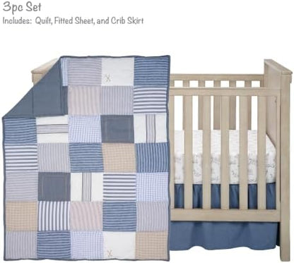 Lambs & Ivy Blue Patchwork Bears 3-Piece Nursery Baby Crib Bedding Set