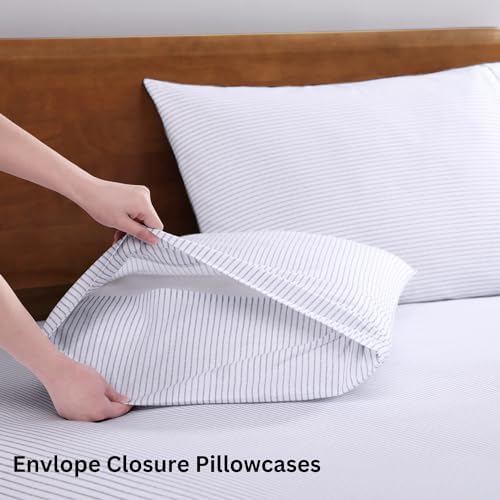 LANE LINEN Full Size Bed Sheets 100% Organic Cotton Soft - Ticking Stripe