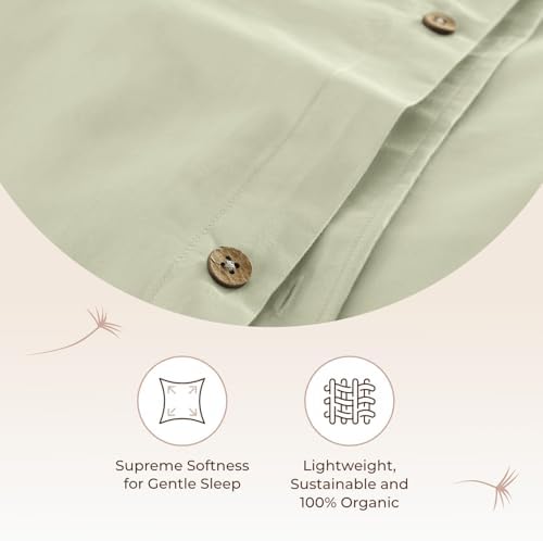 100% Organic Cotton Duvet Cover Queen Size - Naturally Soft Lightweight & Cooling Duvet Cover Set with Decorative Shams - Premium GOTS Certified 300 Thread Count Sateen Weave (Pastel Green, Queen)