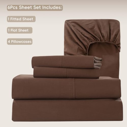 MooMee Sheet Set 100% Washed Cotton Linen-Like Extra Deep Pocket Queen