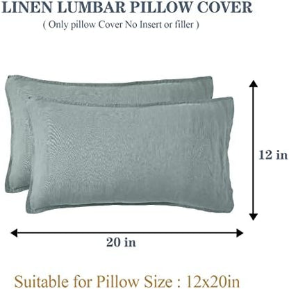 Simple&Opulence 100% Linen Lumbar Pillow Cover 12 x 20 Inches Set of 2 Rectangular Decorative Throw Cushion Cover for Couch Sofa Bed Living Room Office Soft Breathable Farmhouse - Dusty Blue