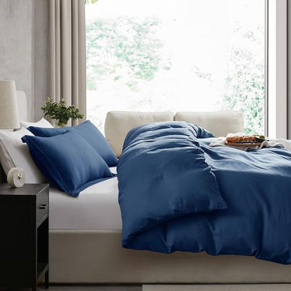 Hearth & Harbor Prewashed Twin Duvet Cover Set, Navy Blue