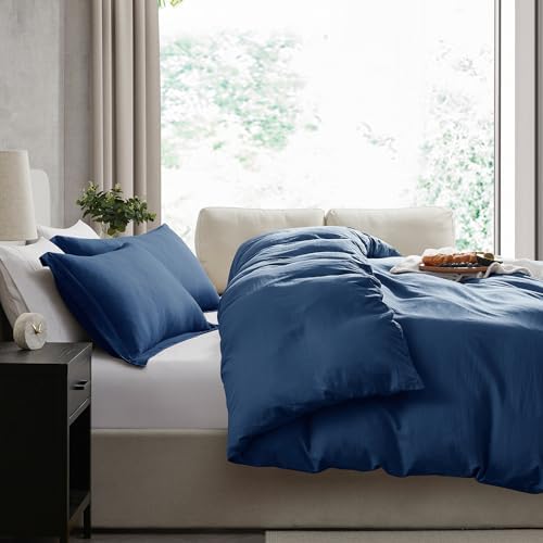 Hearth & Harbor Prewashed Queen Duvet Cover Set, Navy Blue