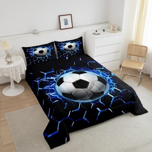 Castle Fairy Football Twin Size Comforter Set,Geometric Honeycomb Hexagon Quilt Set Soft Bed Collection,Soccer Sports Games Bedding Comforter for Boys Girls Room Decor,2 Pcs