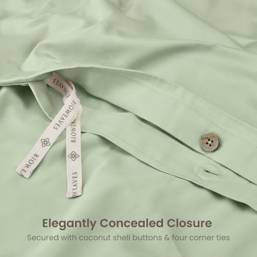 BIOWEAVES 100% Organic Cotton Full/Queen Duvet Cover Set, 3-Piece, 300 Thread Count Sateen Weave GOTS Certified Comforter Cover with Buttoned Closure and 2 Pillow Shams – Pastel Green, 90x90 inches