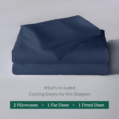 Cooling Sheets Set Queen Size, Viscose Derived from Bamboo for Hot Sleepers | Deep Pocket Up to 16 Inch | Silky Soft & Breathable Bedding - 4PC (Queen, Navy)