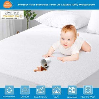GRT 2 Pack King Mattress Protector Waterproof, Breathable & Noiseless Premium Terry Waterproof Mattress Protector Fitted Deep Pocket from 5" to 21", Smooth King Mattress Cover Machine Washable