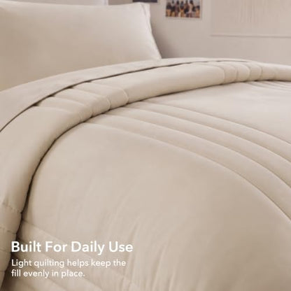 Twin XL Comforter Set-5 Pieces Beige Soft Bed in a Bag Twin Bedding Sets