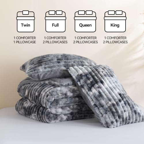 Smoofy Fluffy Twin Size Comforter 2 PCS - Tie Dye Black Fleece Bedding Set