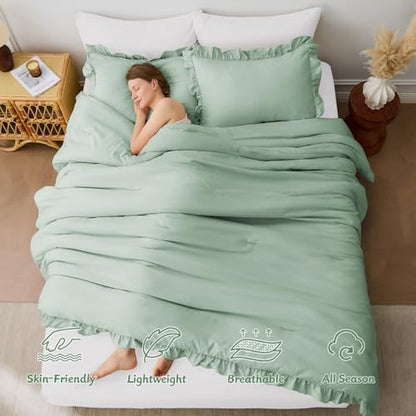 FUANNA Full Size Comforter Sets, Sage Green Bedding Set, 3 Pieces Bed Set