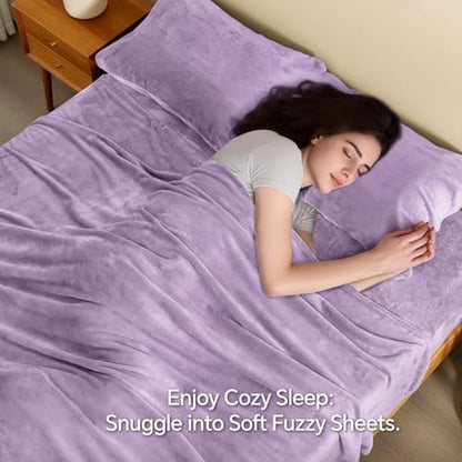 BEDELITE Flannel Sheets Twin Size, Lavender, 3 Pieces