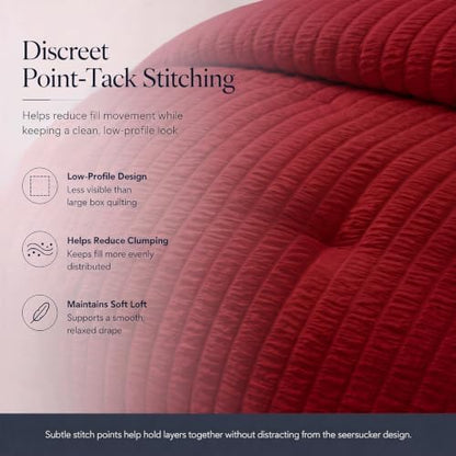CozyLux Twin XL Comforter Set, 5 Pieces Dark Red Seersucker Bed in a Bag
