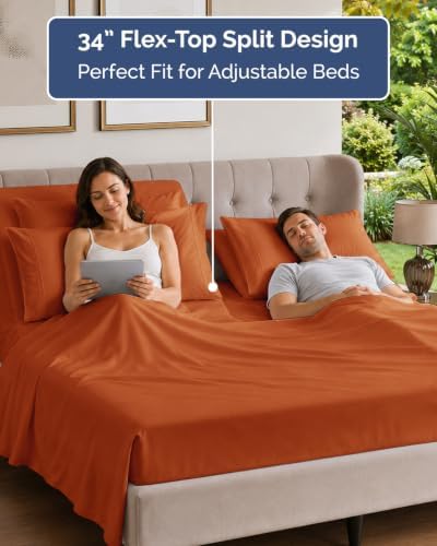 Flex Top Split Head King 6 Piece Sheet Set - Soft & Cooling - Terracotta