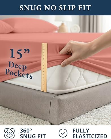 LANE LINEN Twin Sheets 100% Organic Cotton Percale Cooling Soft - Rose Dawn