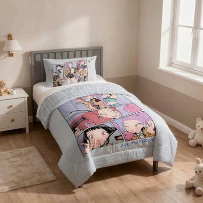 Jay Franco K-Pop Demon Hunters Twin/Full Comforter Set, Reversible, Super Soft, 2 Piece with Pillowcase, Huntrix