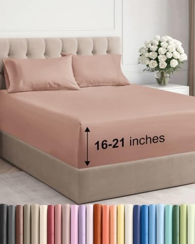 Extra Deep Pocket Queen Size Sheet Set - Breathable & Cooling - Mauve