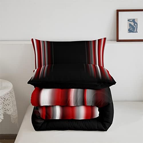 Feelyou Abstract Ombre Comforter Set Kids Teens Red White Black Bedding Set Room Decor 2Pcs Twin Size,Reversible Black
